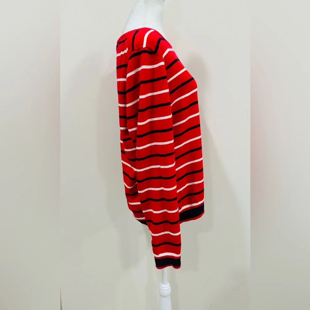 J.crew Mercantile‎ Sweater Large Coral Pink & Navy Stripe Preppy Classic